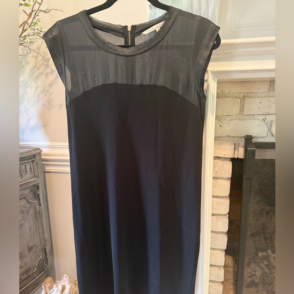 Rachel Roy Mini Shift Dress Black Sleeveless Minimalist Sheer top Size Medium